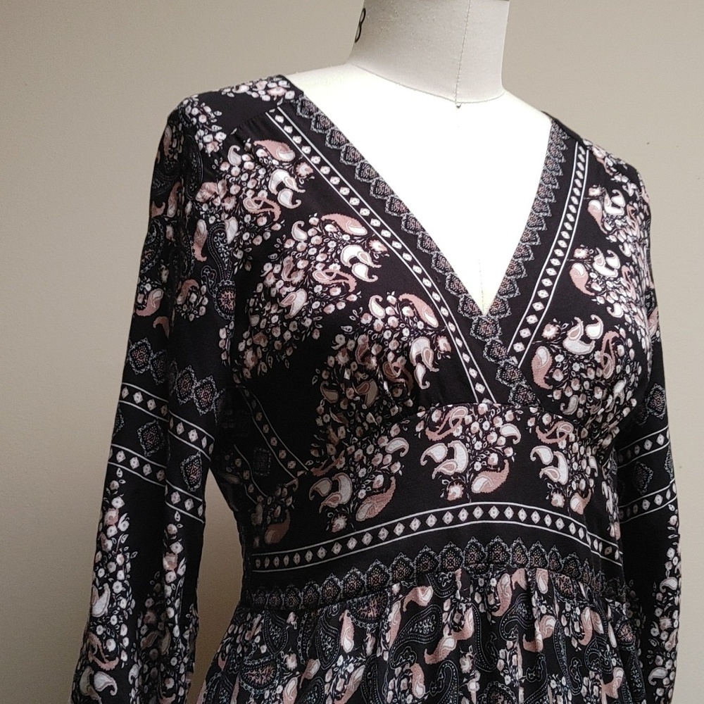 Caroline Morgan Australia Maxi Dress V-Neck Empire Waist Ruffled Hem Black Small - Picture 14 of 14